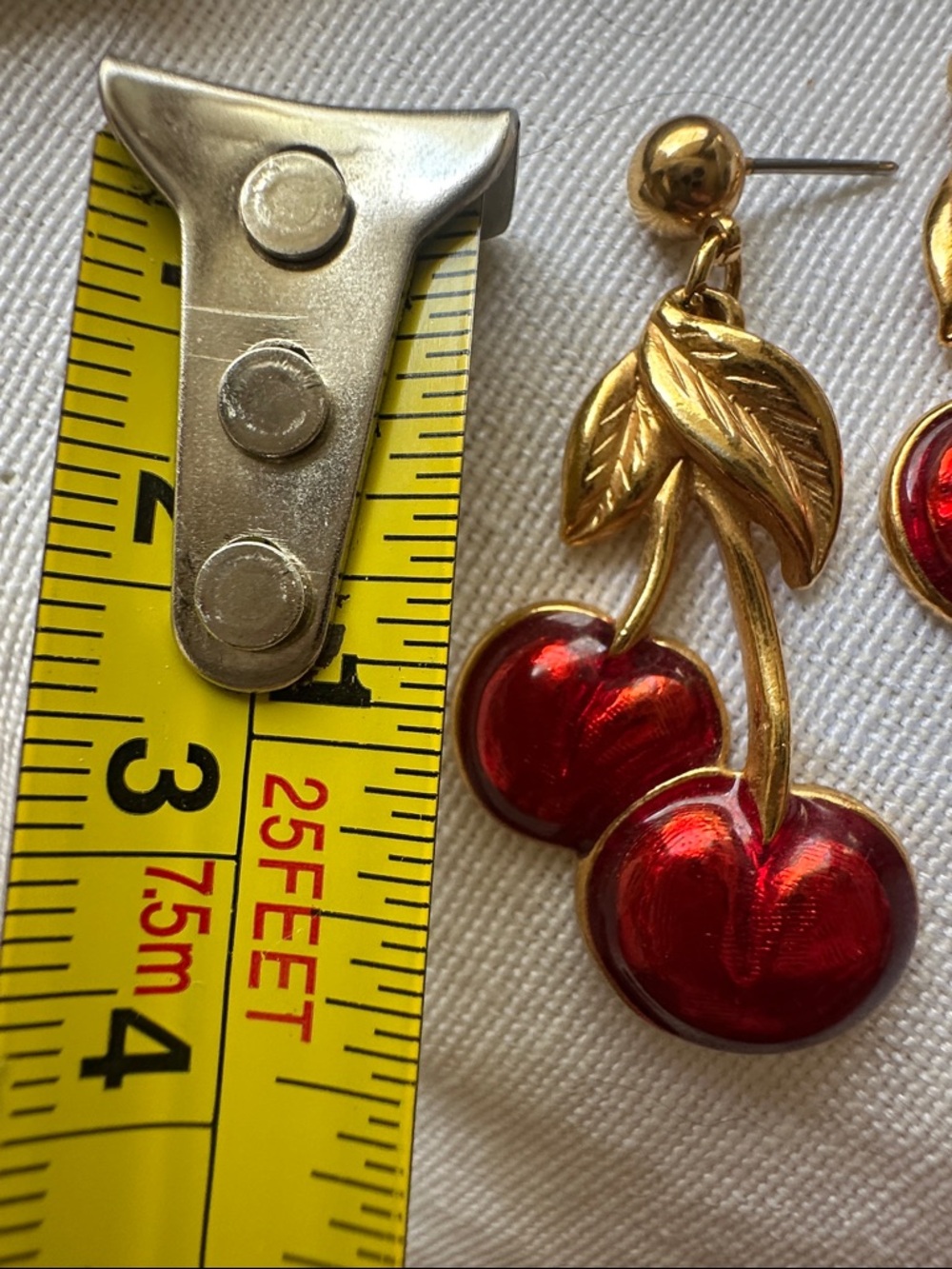 Avon Vintage Red Enamel and Gold-Tone Cherry Drop Post back Earrings - Picture 11 of 11